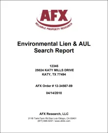 First page of the sample environmental lien and AUL report